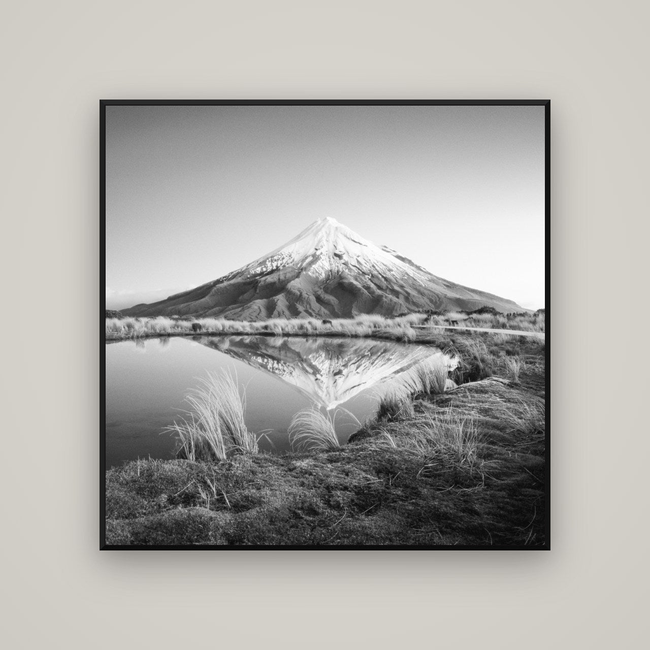 To a Point, Mount Taranaki — Basel Black, 120×120 cm. New Zealand fine art wall art by Stephen Milner.