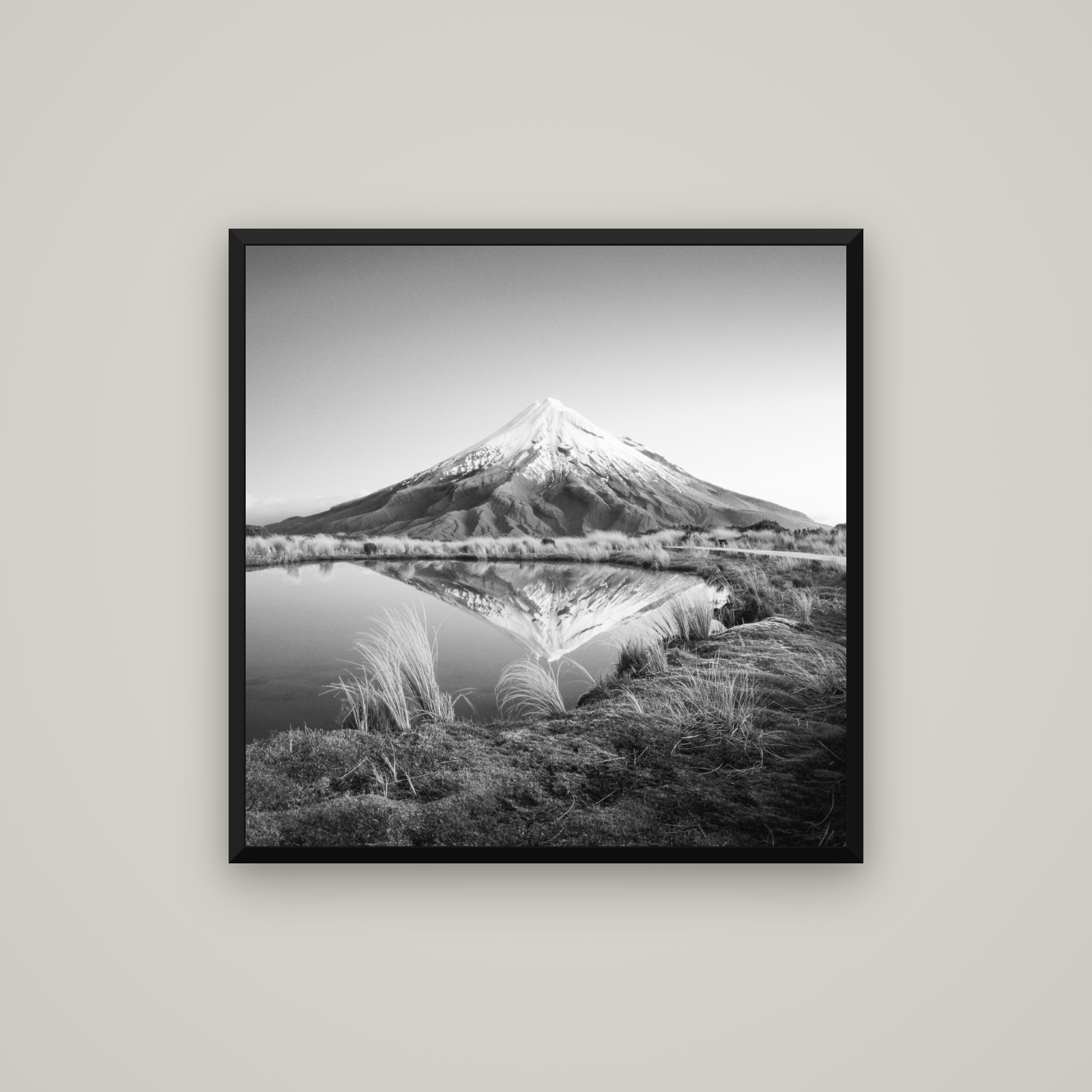 To a Point, Mount Taranaki — Basel Black, 80×80 cm. New Zealand fine art wall art by Stephen Milner.