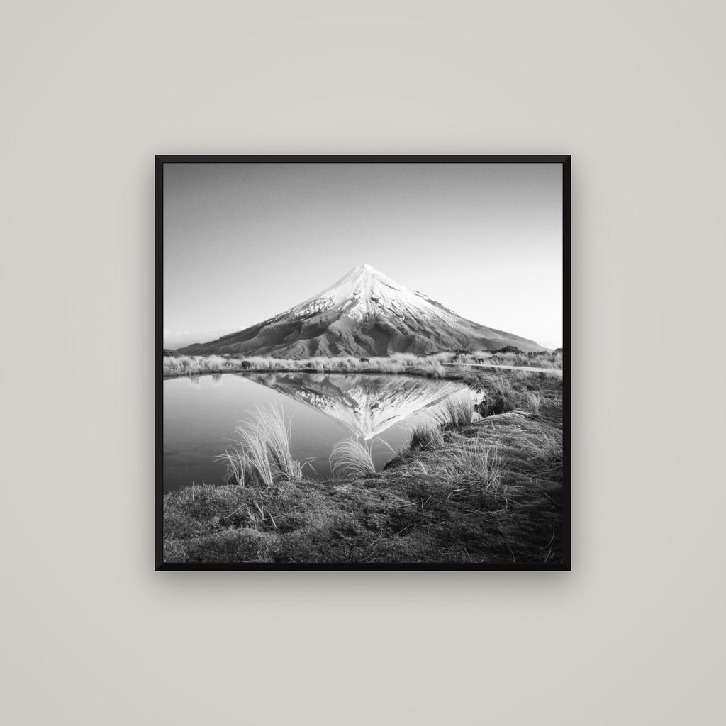 To a Point, Mount Taranaki — Basel Black Matte, 80×80 cm. New Zealand fine art wall art by Stephen Milner.