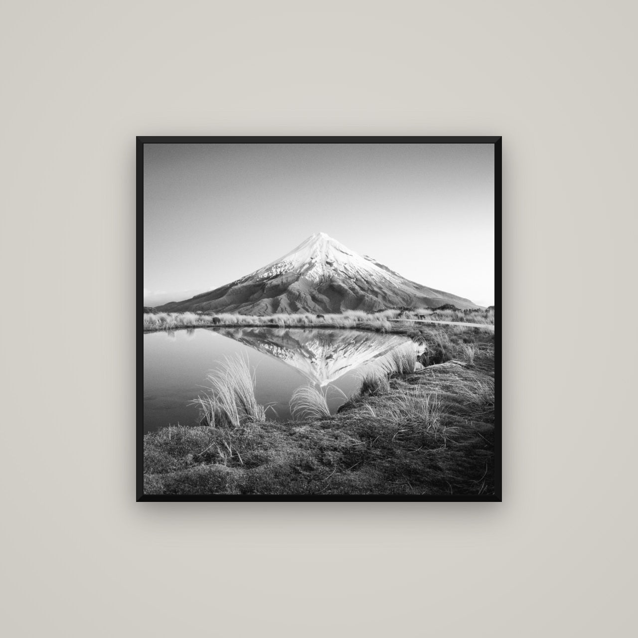 To a Point, Mount Taranaki — Basel Black, 80×80 cm. New Zealand fine art wall art by Stephen Milner.