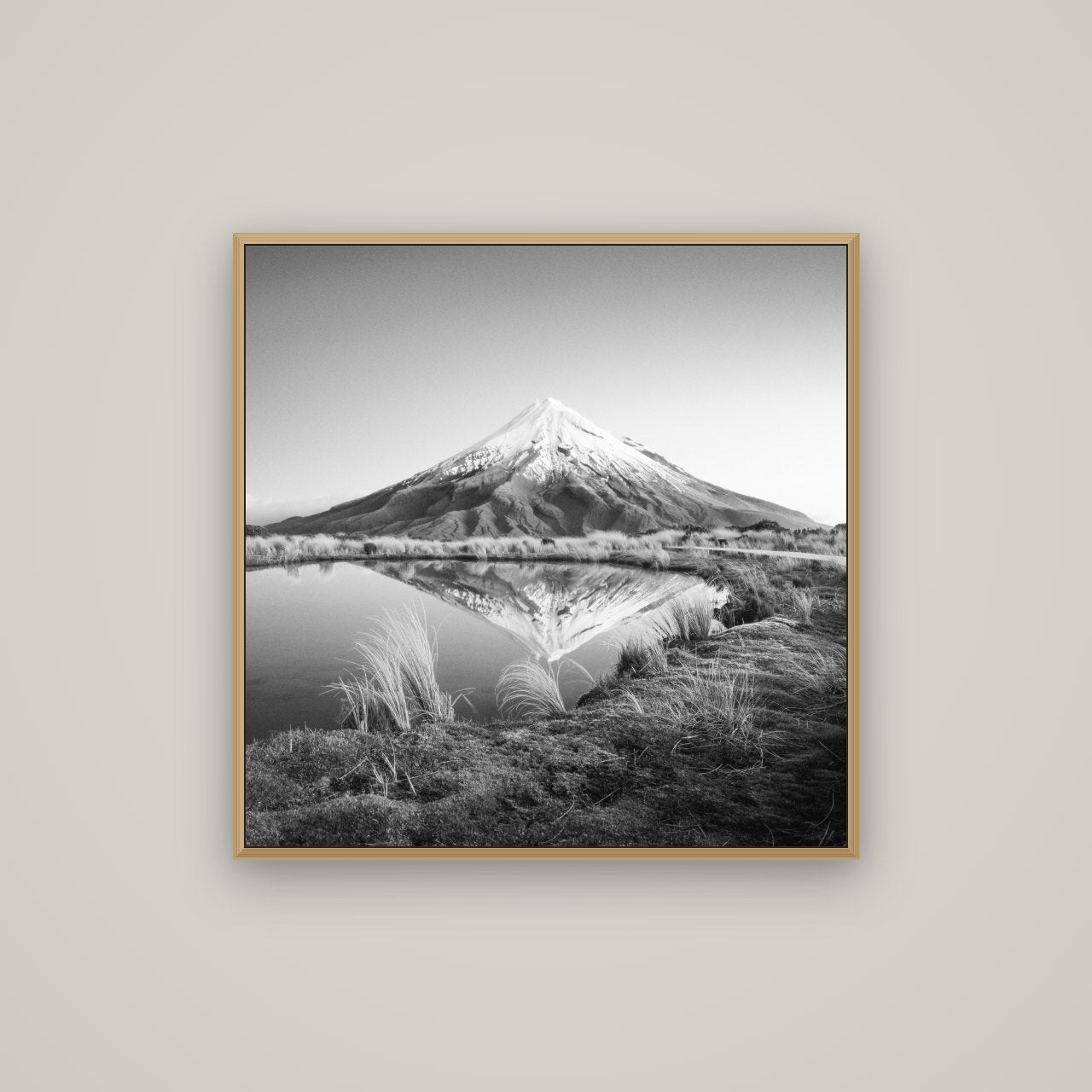 To a Point, Mount Taranaki, Basel Natural Oak, 80×80 cm. New Zealand fine art wall art by Stephen Milner.