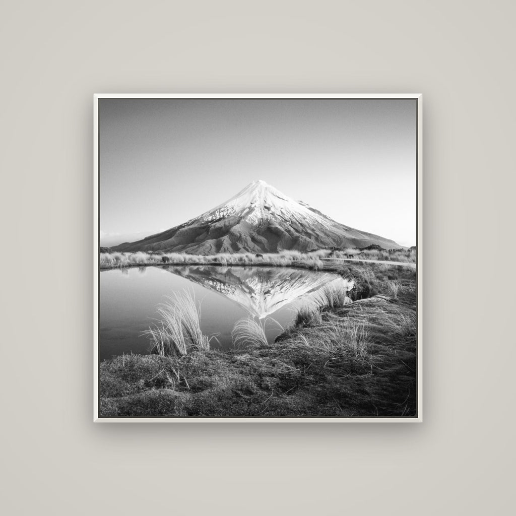 To a Point, Mount Taranaki — Basel White, 100×100 cm. New Zealand fine art wall art by Stephen Milner.