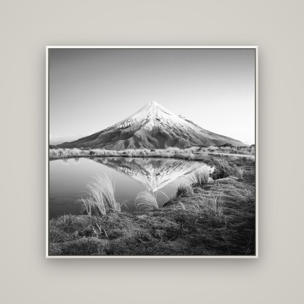 To a Point, Mount Taranaki — Basel White, 120×120 cm. New Zealand fine art wall art by Stephen Milner.