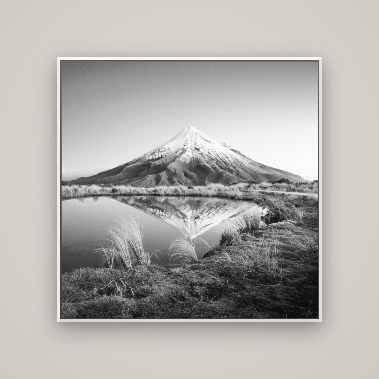 To a Point, Mount Taranaki — Basel White, 120×120 cm. New Zealand fine art wall art by Stephen Milner.