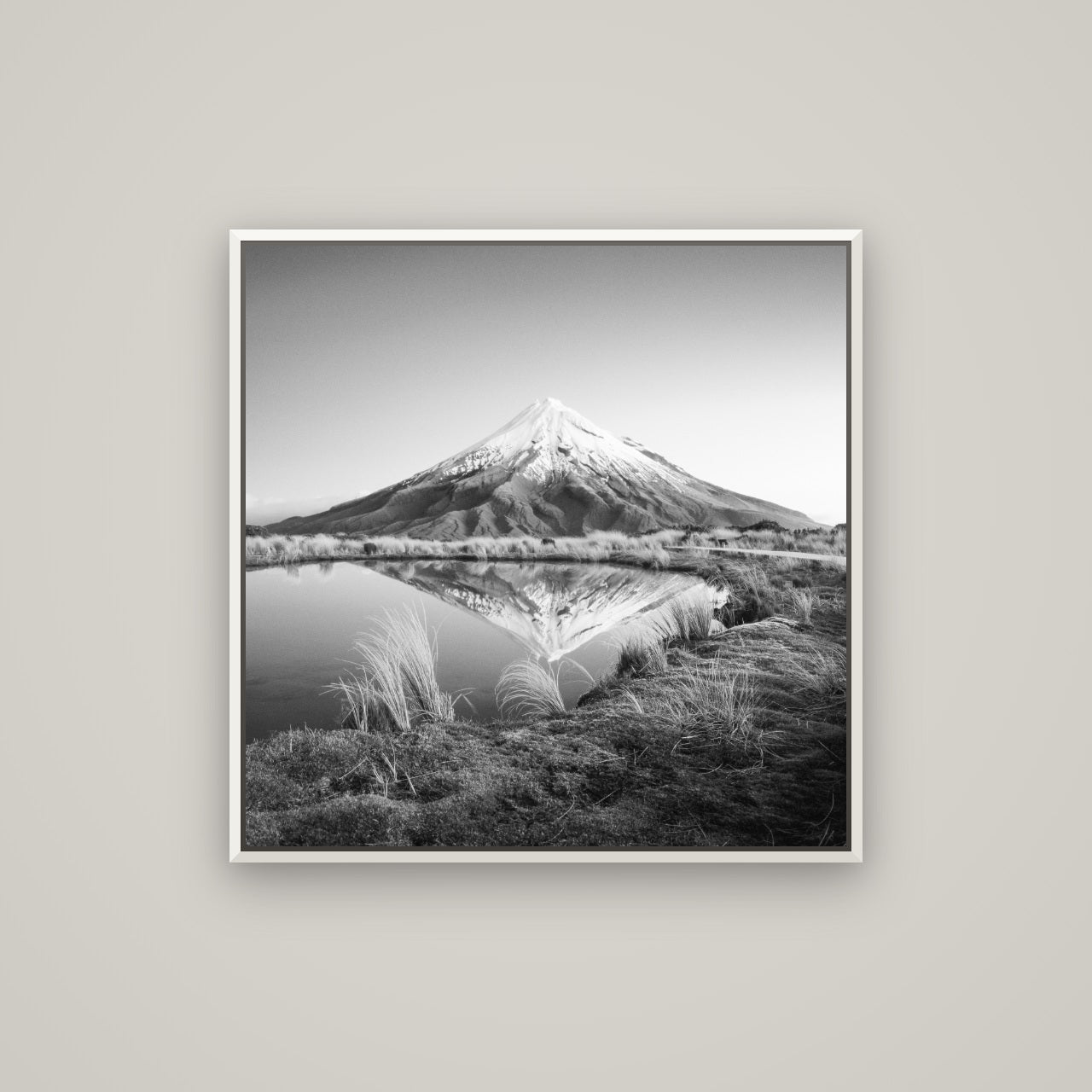 To a Point, Mount Taranaki — Basel White, 80×80 cm. New Zealand fine art wall art by Stephen Milner.