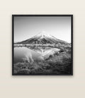 To a Point, Mount Taranaki — black float frame canvas, 133 × 133 cm. New Zealand fine art landscape wall art by Stephen Milner.