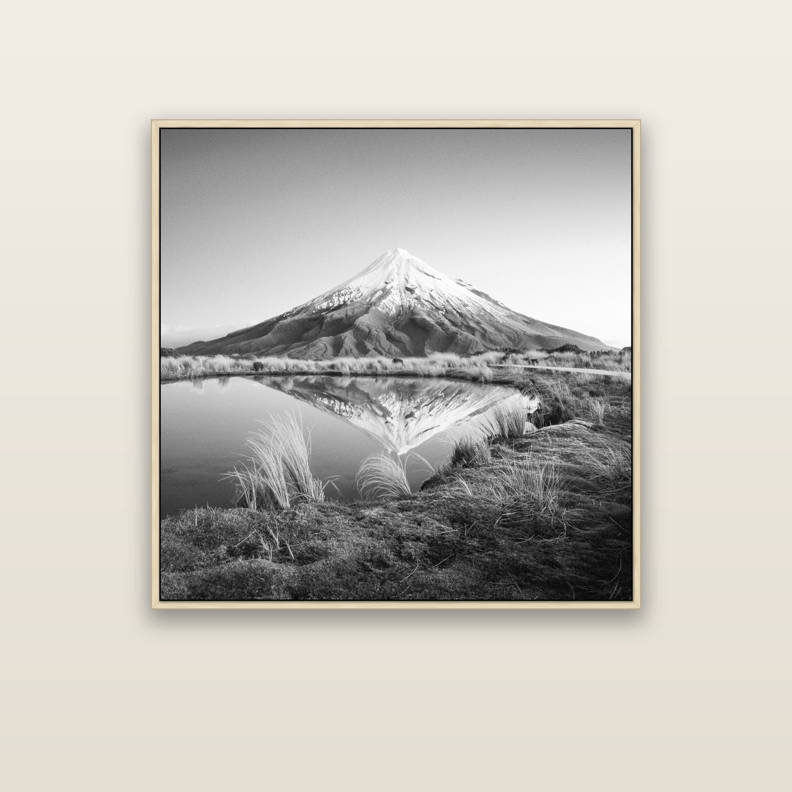 To a Point, Mount Taranaki — natural float frame canvas, 102 × 102 cm. New Zealand fine art landscape wall art by Stephen Milner.