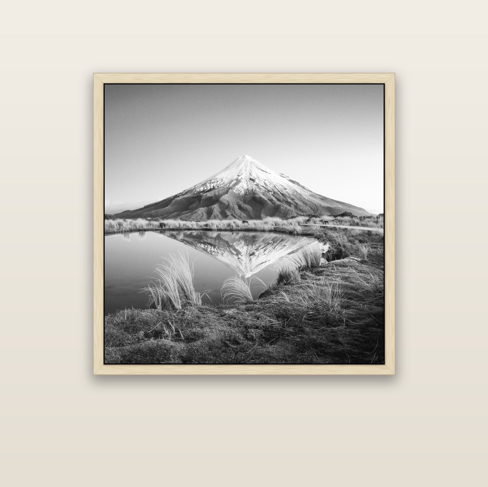 To a Point, Mount Taranaki — natural float frame canvas, 102 × 102 cm. New Zealand fine art landscape wall art by Stephen Milner.