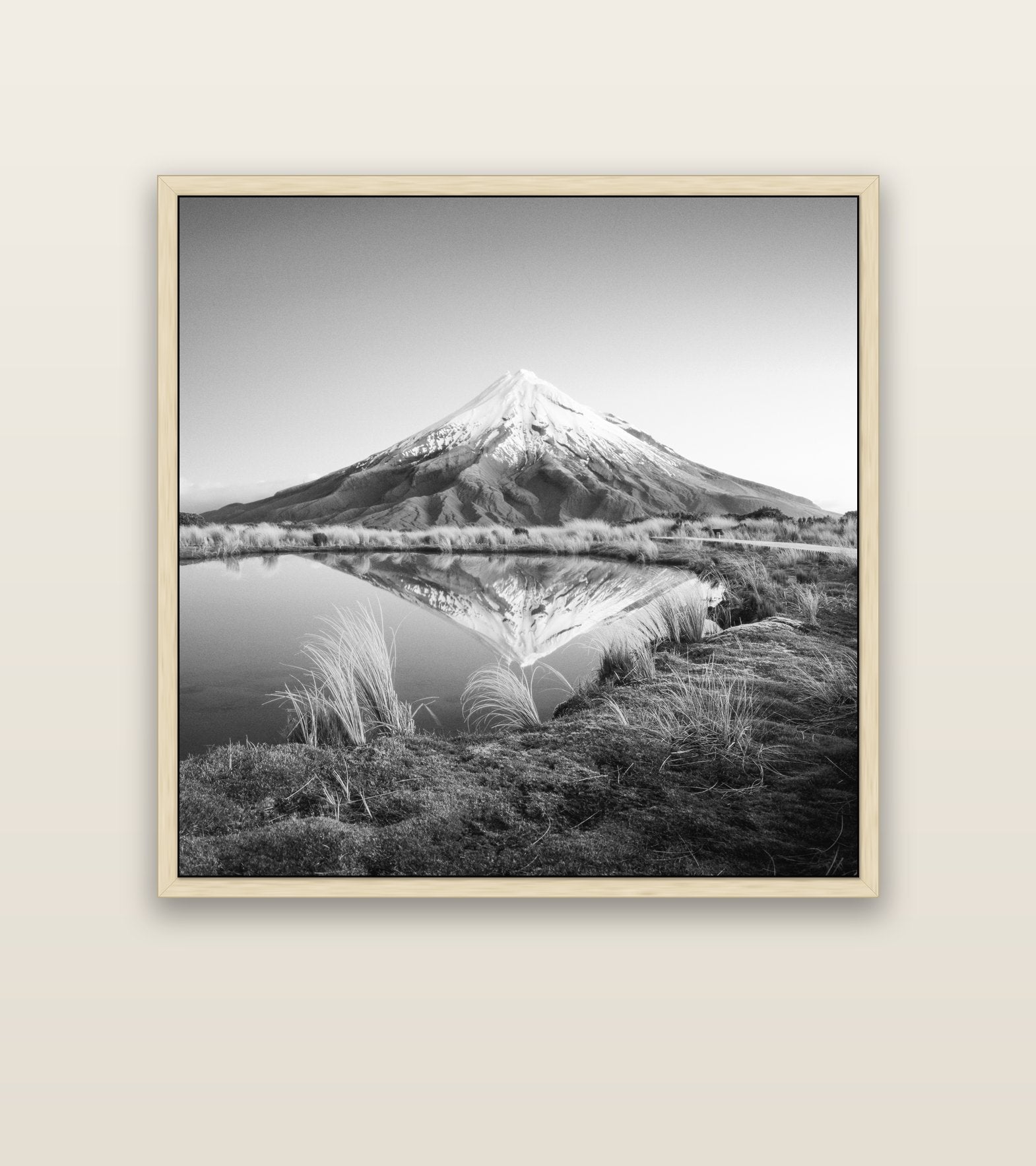 To a Point, Mount Taranaki — natural float frame canvas, 127 × 127 cm. New Zealand fine art landscape wall art by Stephen Milner.