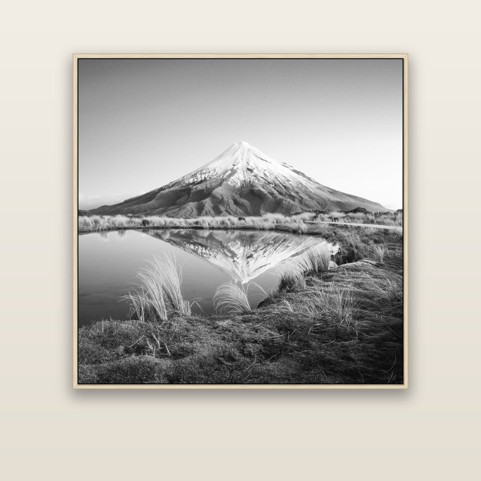 To a Point, Mount Taranaki — natural float frame canvas, 127 × 127 cm. New Zealand fine art landscape wall art by Stephen Milner.