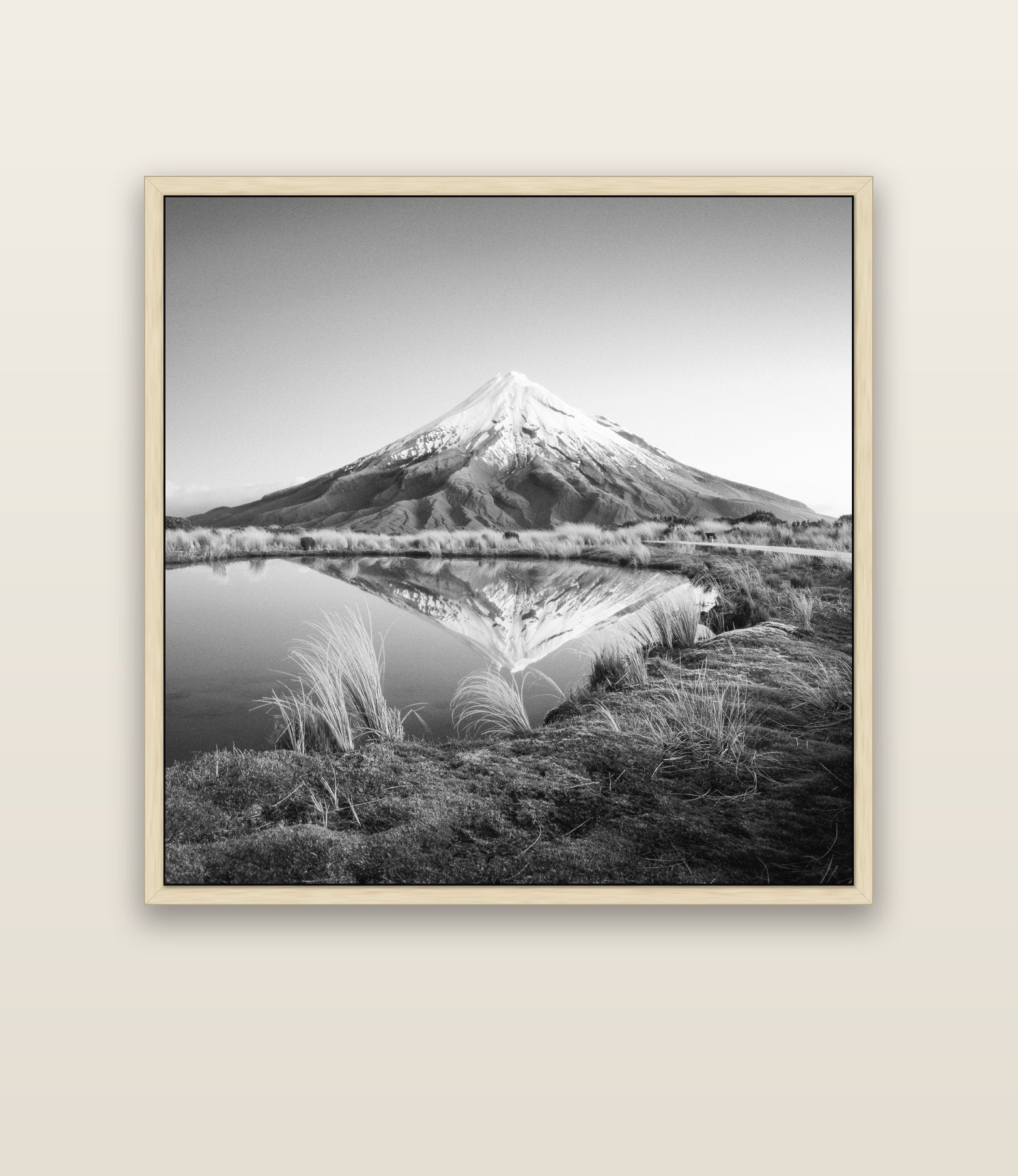 To a Point, Mount Taranaki — natural float frame canvas, 133 × 133 cm. New Zealand fine art landscape wall art by Stephen Milner.