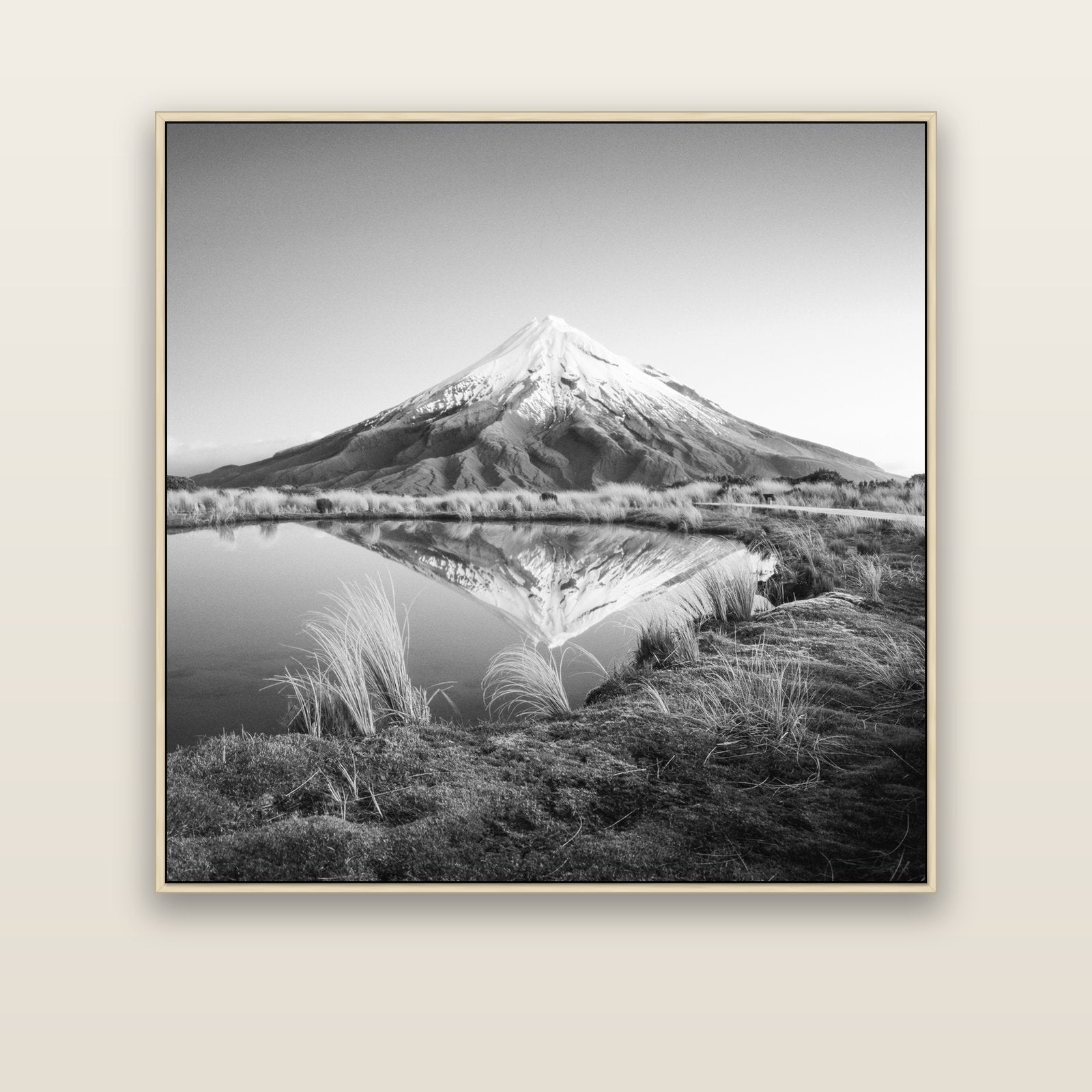 To a Point, Mount Taranaki — natural float frame canvas, 133 × 133 cm. New Zealand fine art landscape wall art by Stephen Milner.