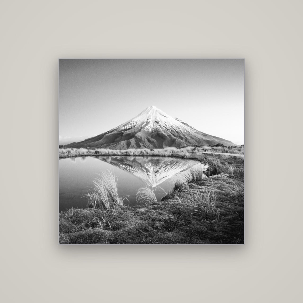 To a Point, Mount Taranaki — Slimline Silver, 100×100 cm. New Zealand fine art wall art by Stephen Milner.
