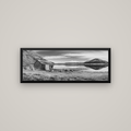 Tranquility's Hut, Big Hill and Potts Range — Basel Black, 113×40 cm. New Zealand fine art wall art by Stephen Milner.