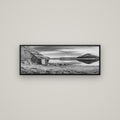 Tranquility's Hut, Big Hill and Potts Range — Basel Black, 113×40 cm. New Zealand fine art wall art by Stephen Milner.