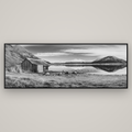 Tranquility's Hut, Big Hill and Potts Range — Basel Black Matte, 198×70 cm. New Zealand fine art wall art by Stephen Milner.