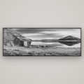 Tranquility's Hut, Big Hill and Potts Range — Basel Black Matte, 227×80 cm. New Zealand fine art wall art by Stephen Milner.