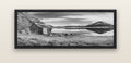 Tranquility's Hut, Big Hill and Potts Range — black float frame canvas, 152 × 56 cm. New Zealand fine art landscape wall art by Stephen Milner.