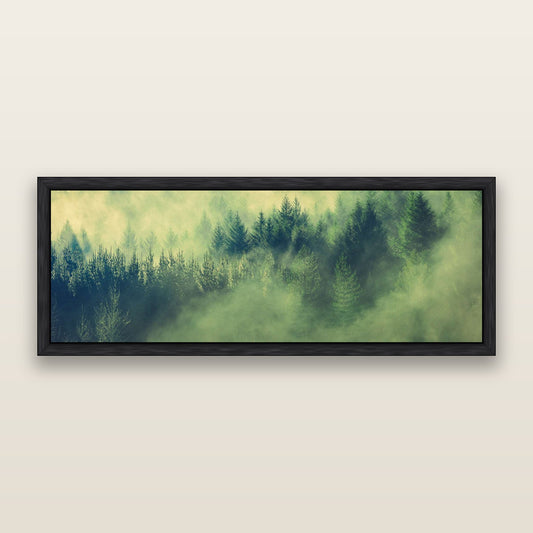 Transitions, Rotorua Redwoods — framed metallic canvas print, Black frame. New Zealand fine art landscape wall art by Stephen Milner.