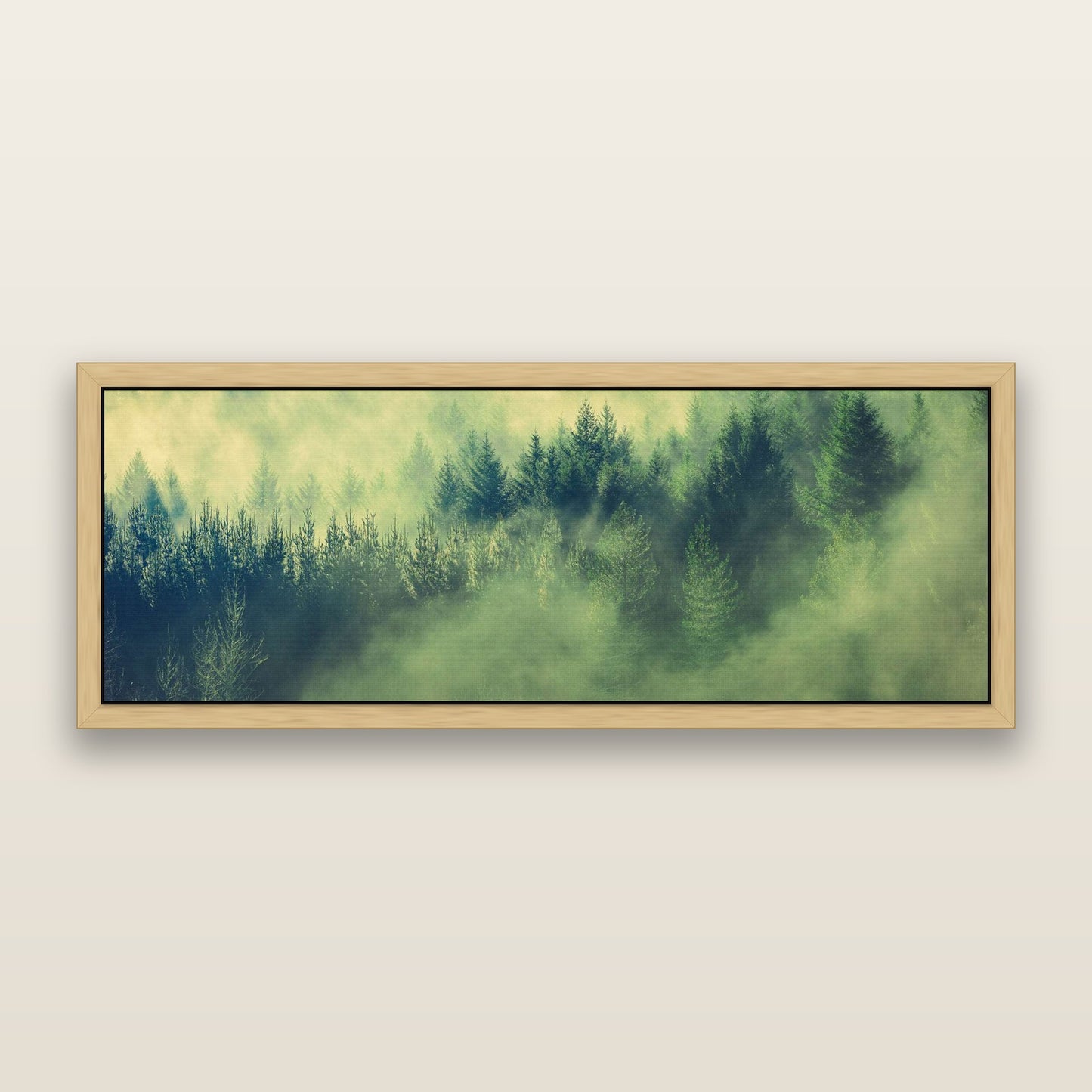 Transitions, Rotorua Redwoods — framed metallic canvas print, Natural frame. New Zealand fine art landscape wall art by Stephen Milner.