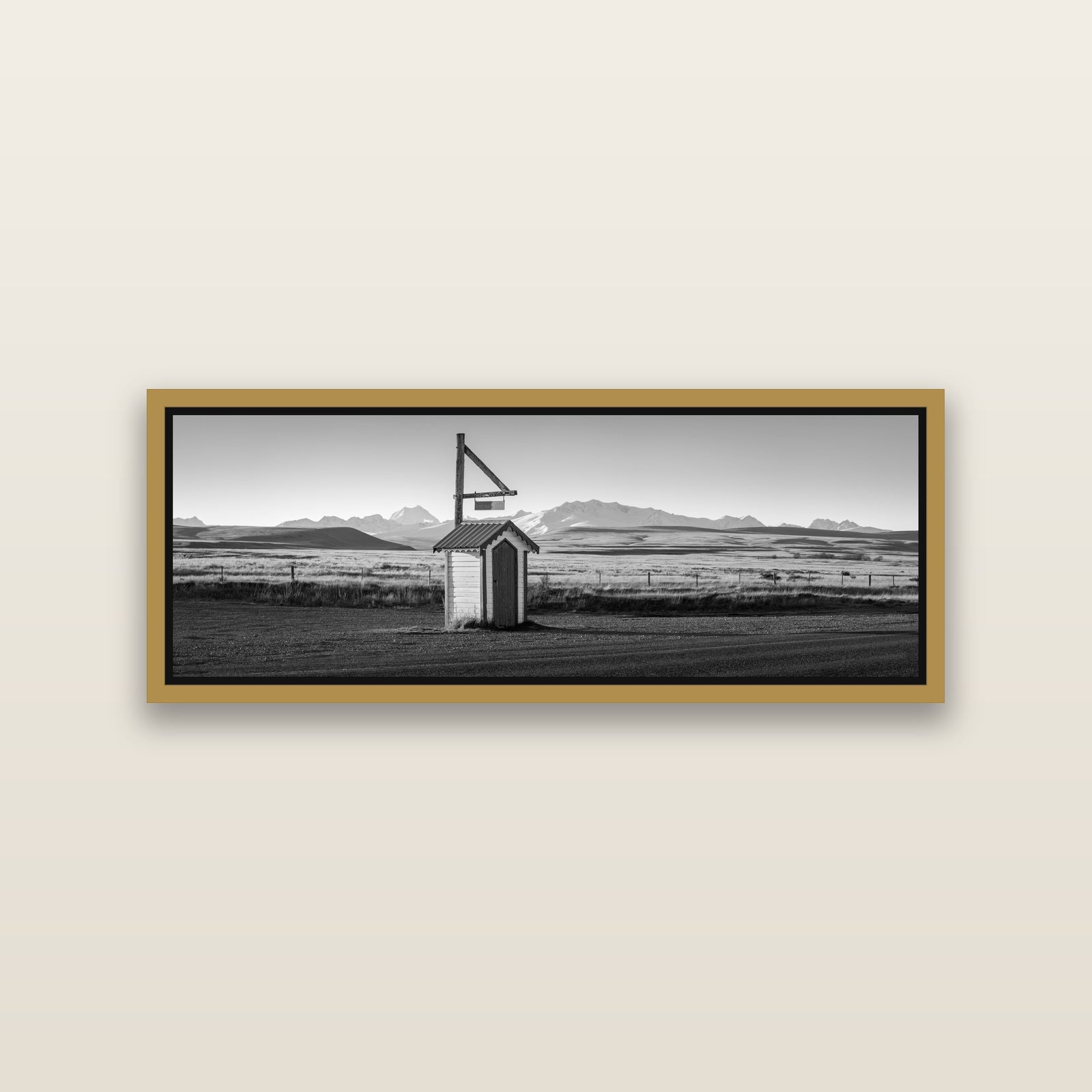 Twilight Reverie, Irishman Creek's Silent Witness — Antique Gold framed metallic canvas print, small 86 × 30 cm. New Zealand fine art landscape wall art by Stephen Milner.
