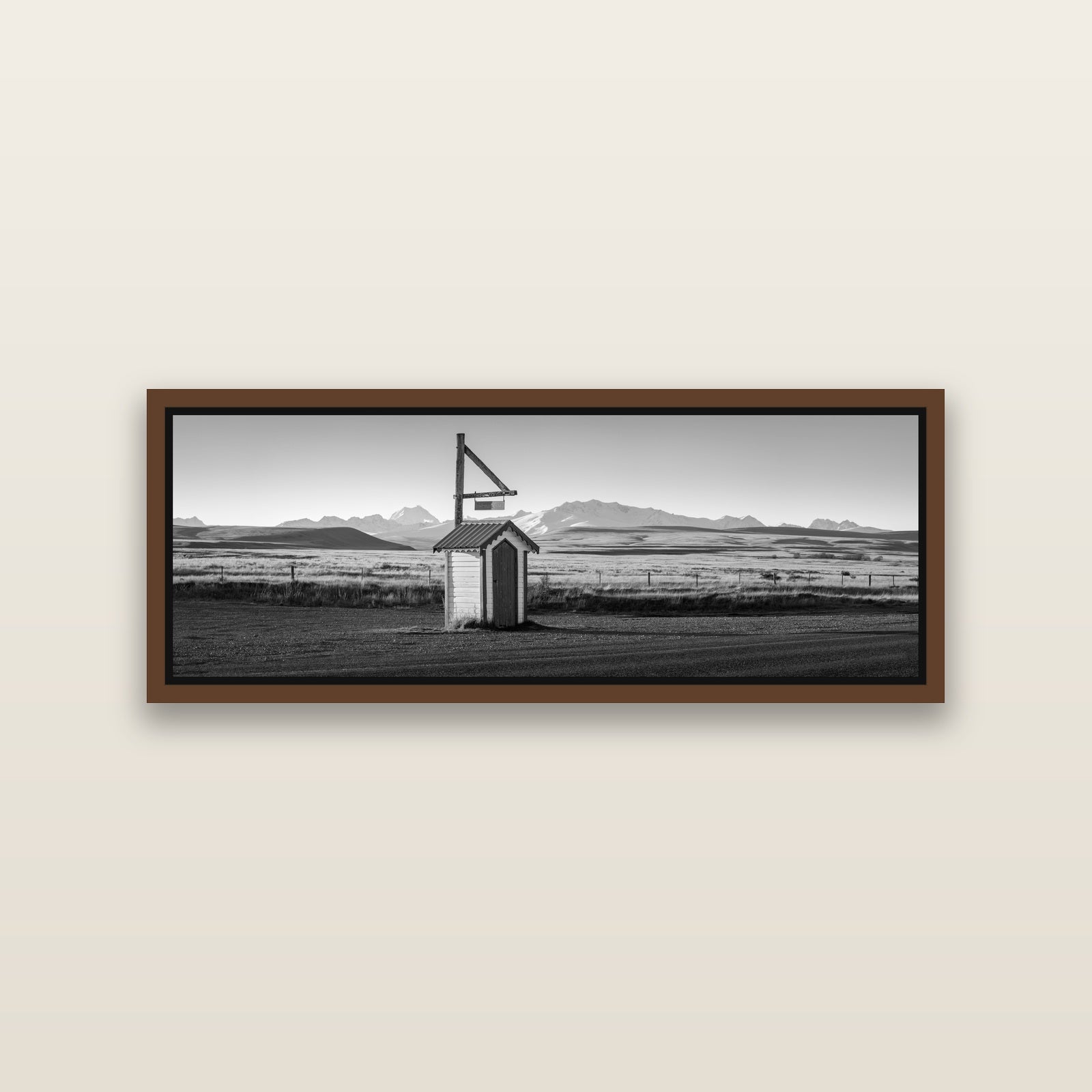 Twilight Reverie, Irishman Creek's Silent Witness — Brown framed metallic canvas print, small 86 × 30 cm. New Zealand fine art landscape wall art by Stephen Milner.