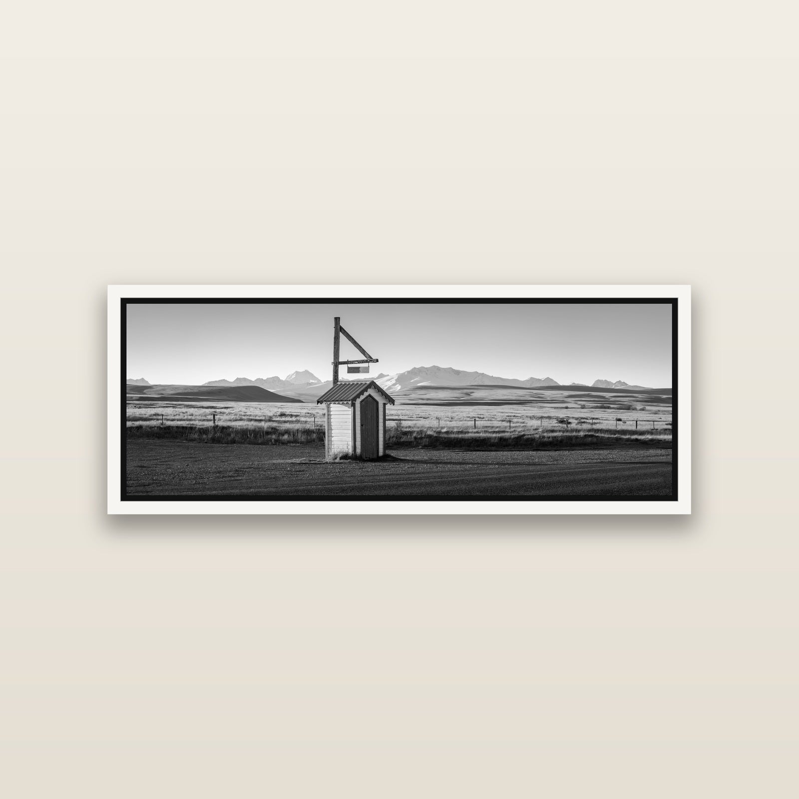 Twilight Reverie, Irishman Creek's Silent Witness — White framed metallic canvas print, small 86 × 30 cm. New Zealand fine art landscape wall art by Stephen Milner.