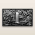 Veil of Serenity, Koropuku Falls, black and white framed metallic canvas print, Black frame. New Zealand fine art wall art by Stephen Milner.
