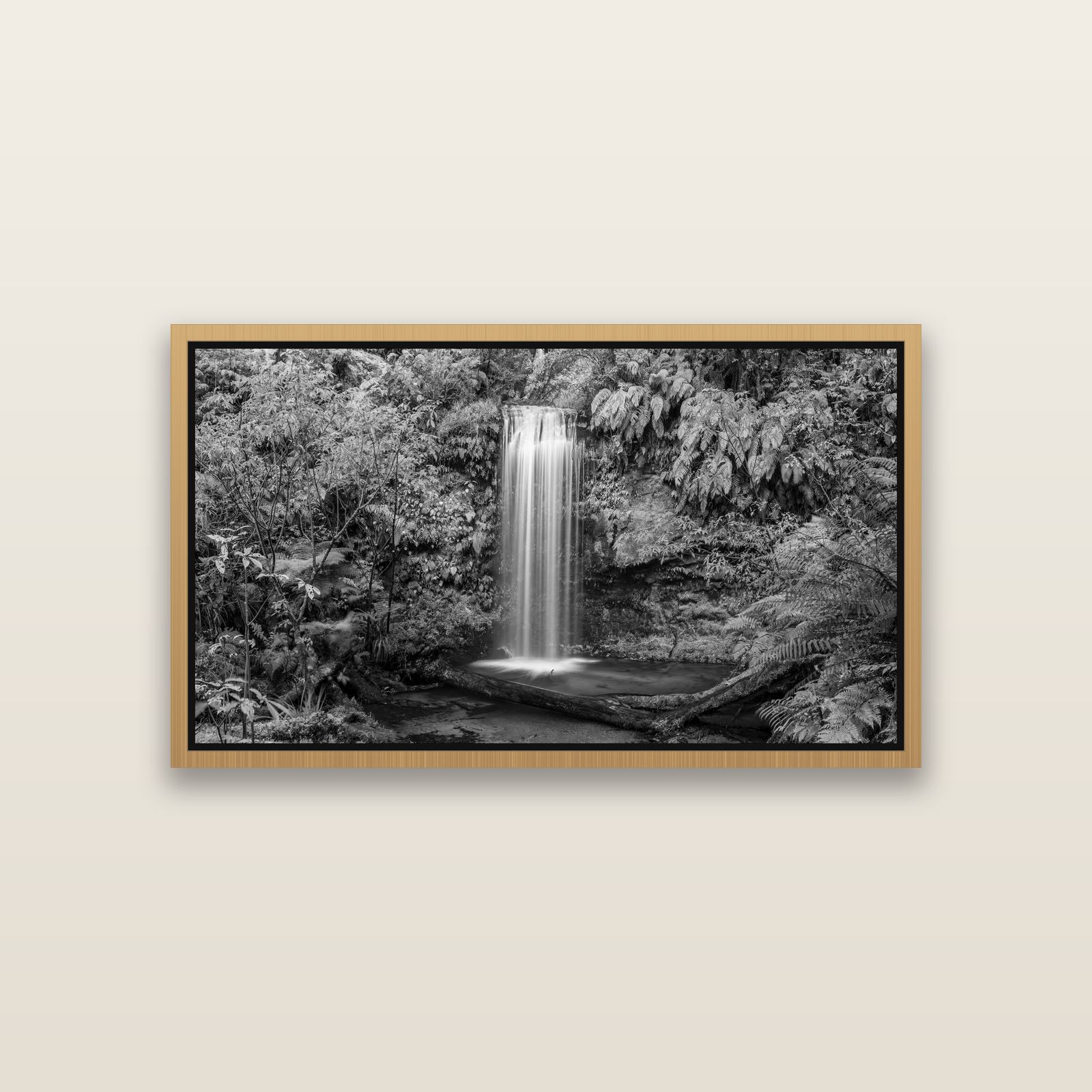 Veil of Serenity, Koropuku Falls — Natural framed metallic canvas print, small 81 × 46 cm. New Zealand fine art landscape wall art by Stephen Milner.