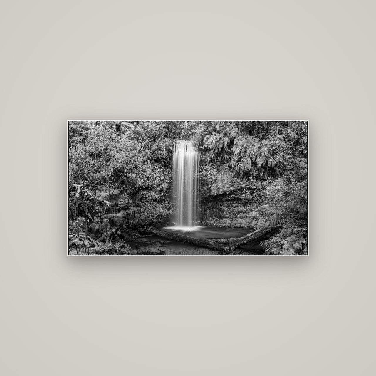 Veil of Serenity, Koropuku Falls — ArtBox White, 107×60 cm. New Zealand fine art wall art by Stephen Milner.