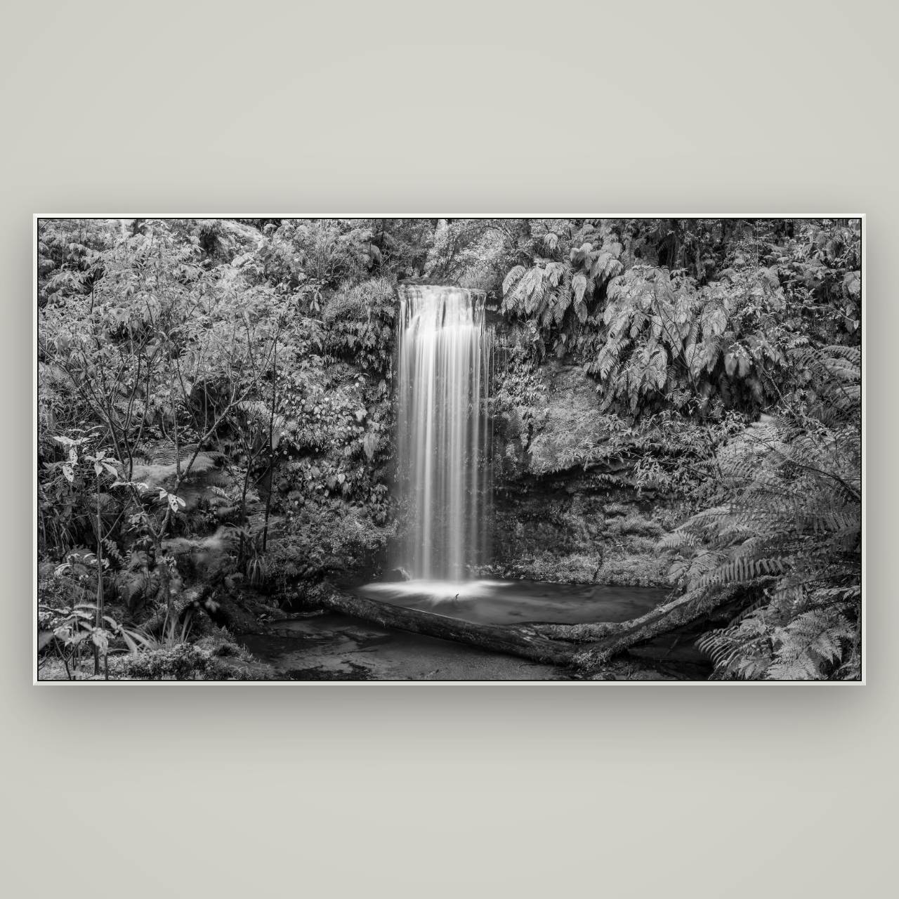 Veil of Serenity, Koropuku Falls — ArtBox White, 196×110 cm. New Zealand fine art wall art by Stephen Milner.