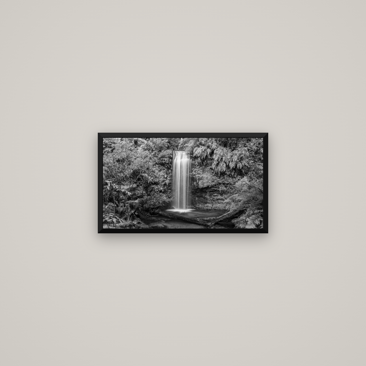 Veil of Serenity, Koropuku Falls — Basel Black Matte, 53×30 cm. New Zealand fine art wall art by Stephen Milner.