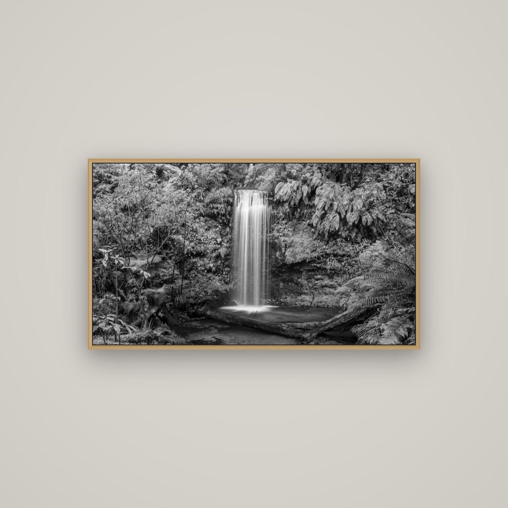 Veil of Serenity, Koropuku Falls, Basel Natural Oak, 107×60 cm. New Zealand fine art wall art by Stephen Milner.
