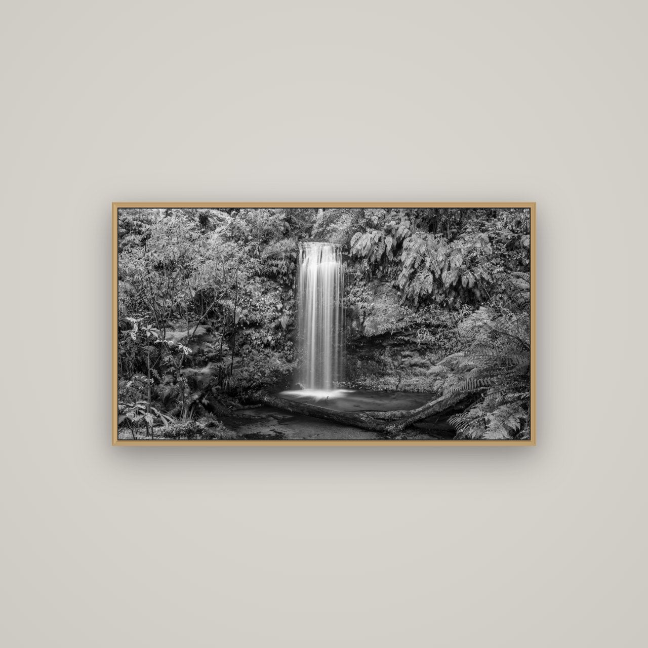 Veil of Serenity, Koropuku Falls, Basel Natural Oak, 107×60 cm. New Zealand fine art wall art by Stephen Milner.