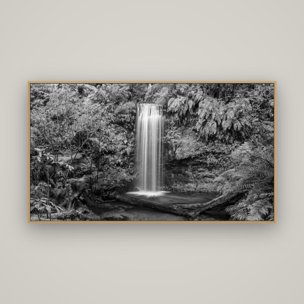 Veil of Serenity, Koropuku Falls, Basel Natural Oak, 160×90 cm. New Zealand fine art wall art by Stephen Milner.