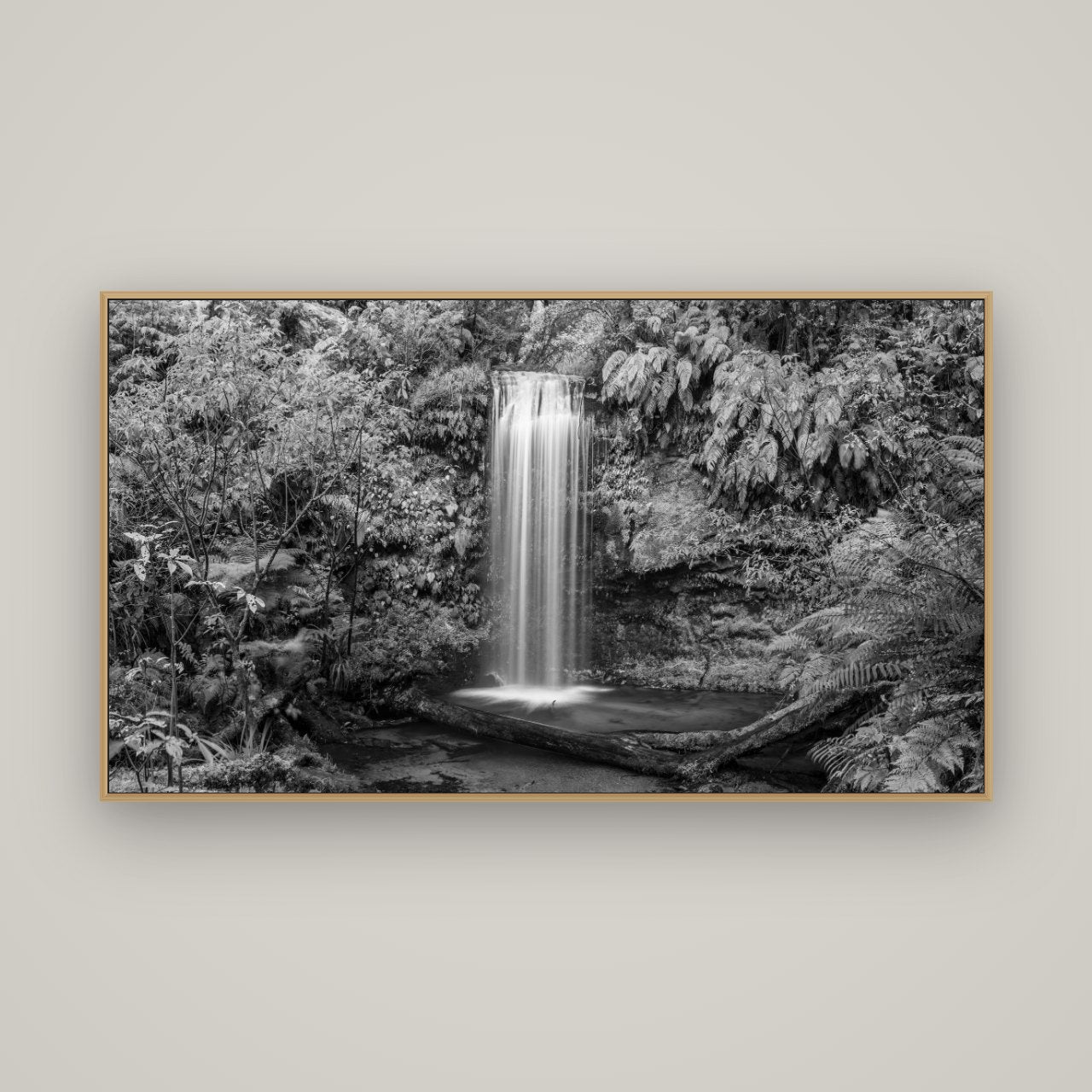 Veil of Serenity, Koropuku Falls, Basel Natural Oak, 160×90 cm. New Zealand fine art wall art by Stephen Milner.
