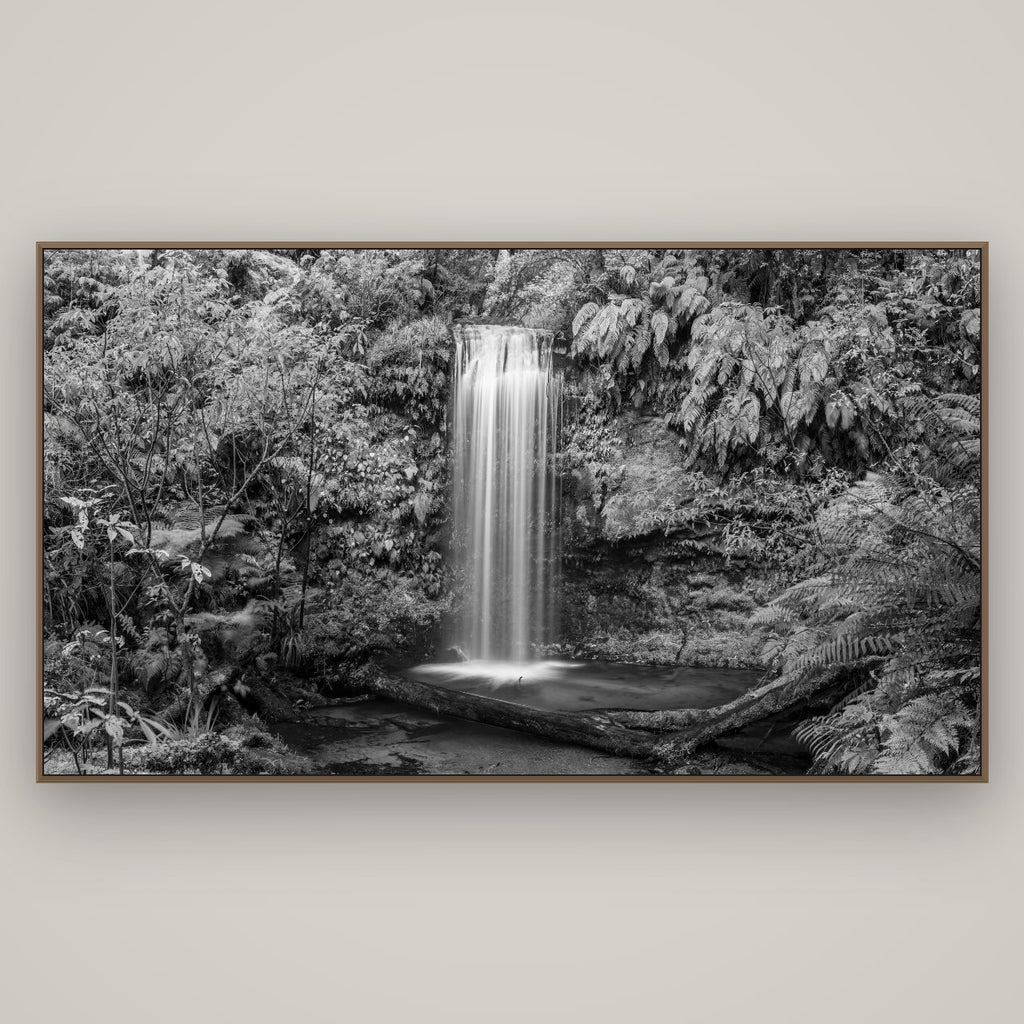 Veil of Serenity, Koropuku Falls, Basel Walnut, 196×110 cm. New Zealand fine art wall art by Stephen Milner.