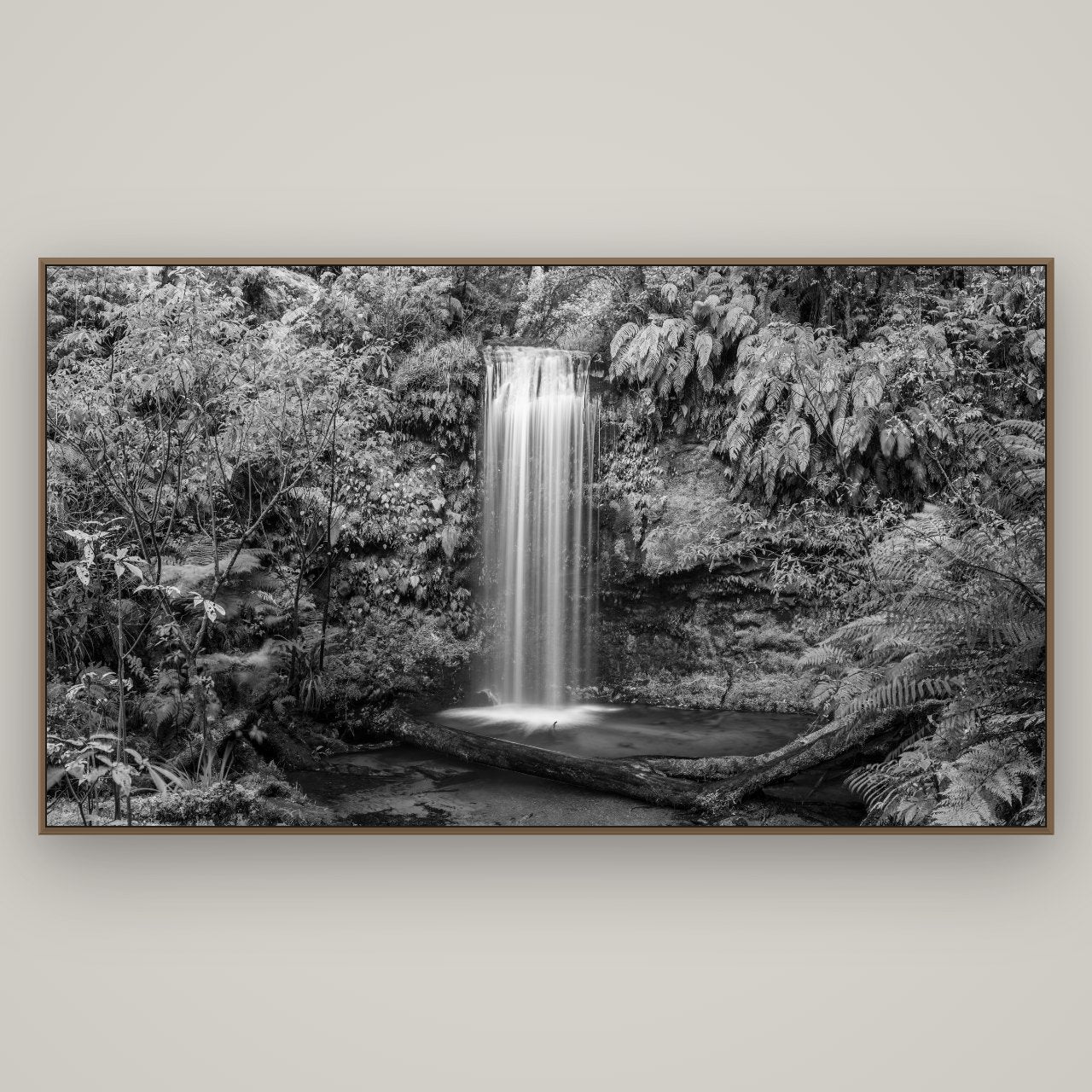 Veil of Serenity, Koropuku Falls, Basel Walnut, 196×110 cm. New Zealand fine art wall art by Stephen Milner.