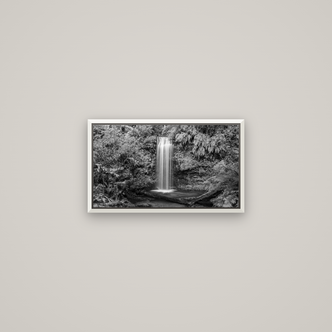 Veil of Serenity, Koropuku Falls — Basel White, 53×30 cm. New Zealand fine art wall art by Stephen Milner.