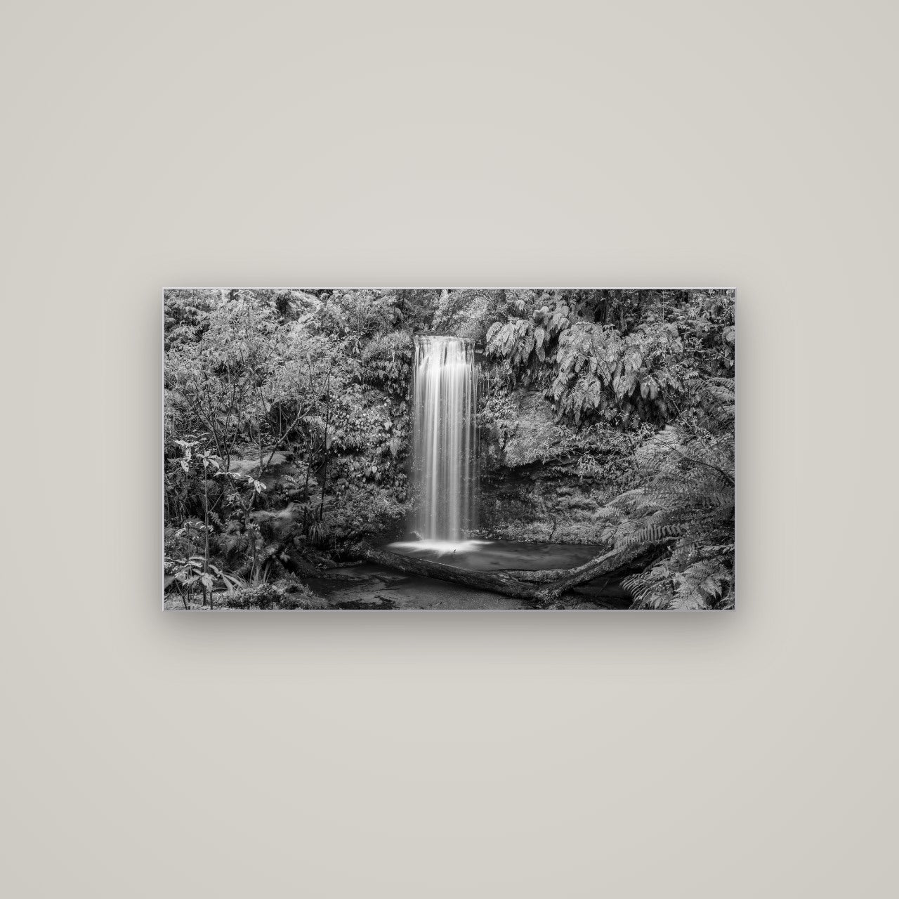 Veil of Serenity, Koropuku Falls — Slimline Silver, 107×60 cm. New Zealand fine art wall art by Stephen Milner.