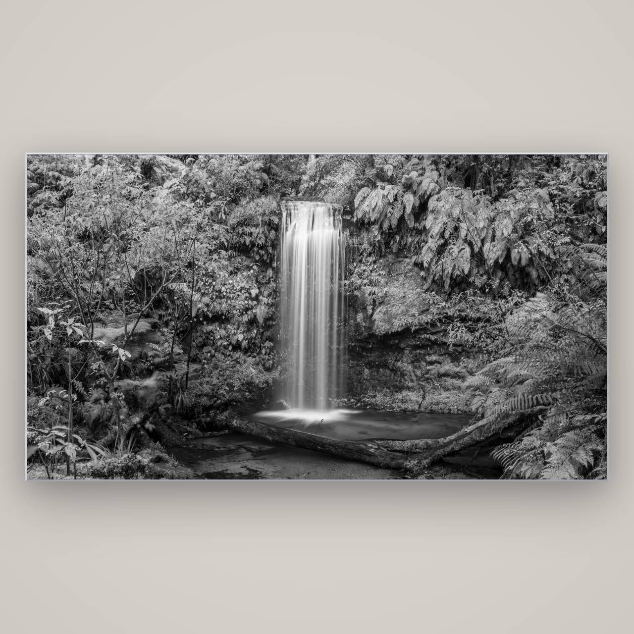 Veil of Serenity, Koropuku Falls — Slimline Silver, 196×110 cm. New Zealand fine art wall art by Stephen Milner.