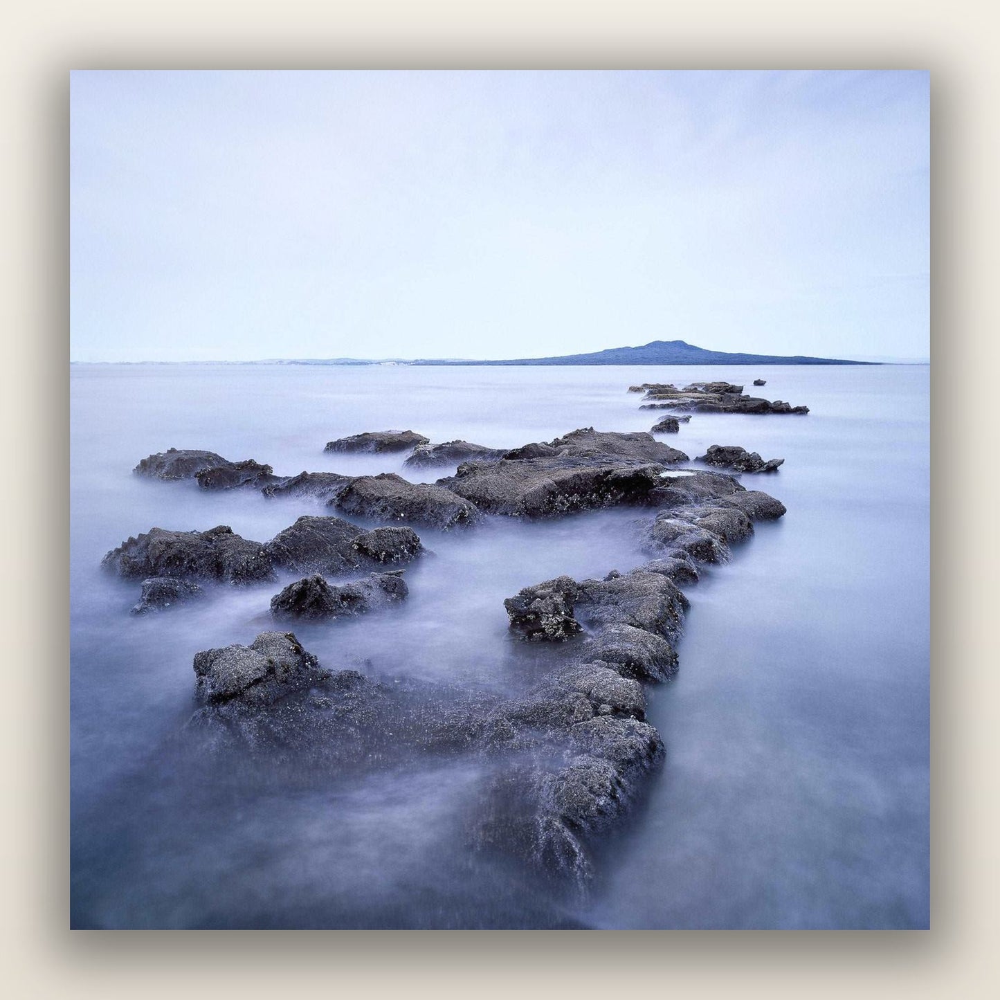 Volcanic Horizon, Auckland Harbour — frameless acrylic glass print. New Zealand fine art landscape photography by Stephen Milner.
