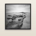 Volcanic Horizon, Auckland Harbour — black float frame canvas, 133 × 133 cm. New Zealand fine art landscape wall art by Stephen Milner.