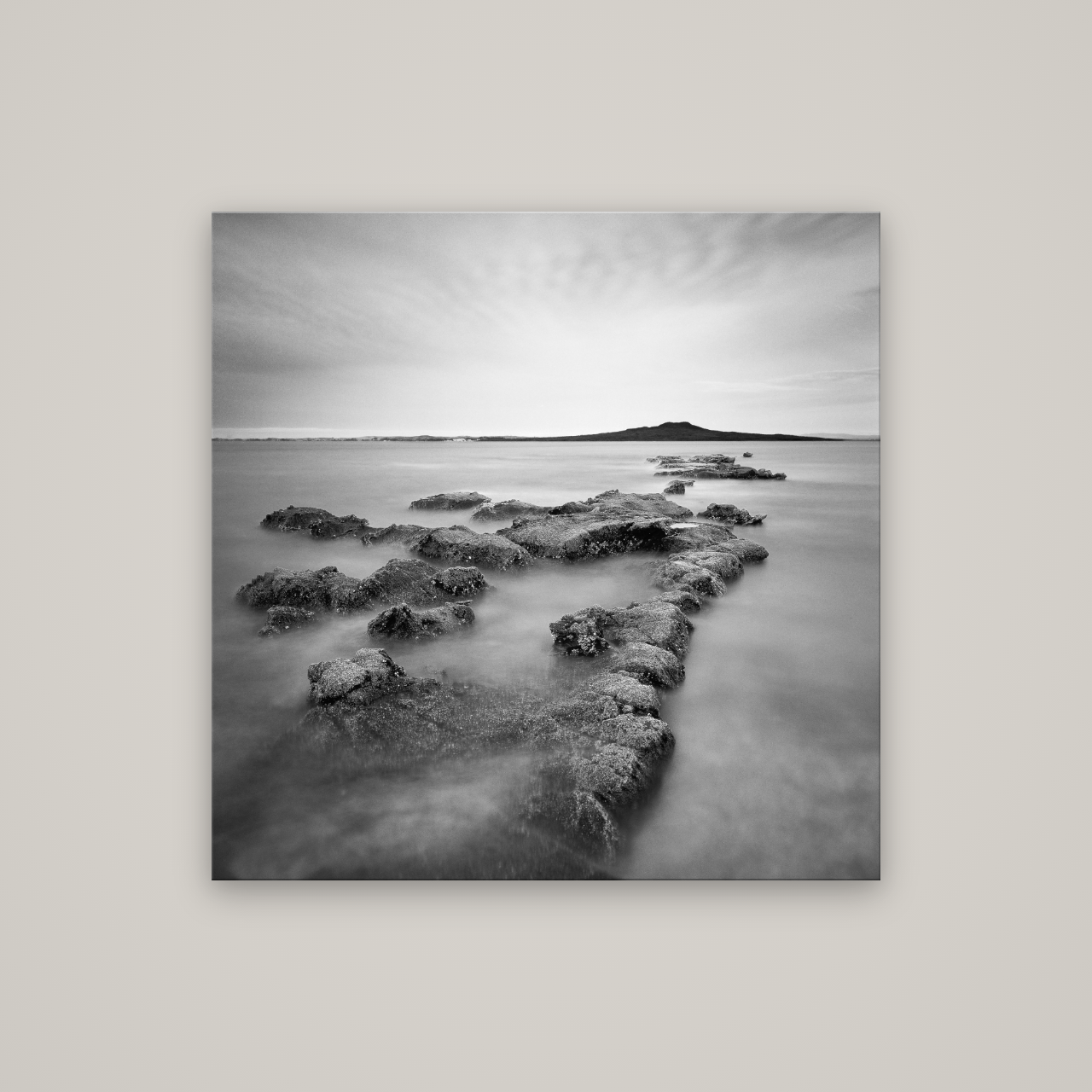Volcanic Horizon, Auckland Harbour — No frame, 100×100 cm. New Zealand fine art wall art by Stephen Milner.