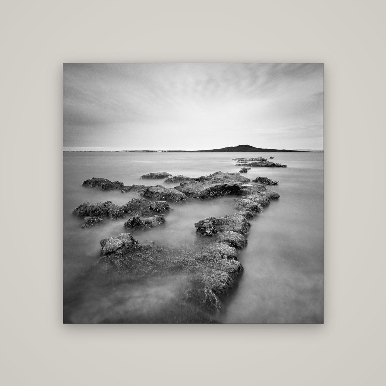 Volcanic Horizon, Auckland Harbour — No frame, 120×120 cm. New Zealand fine art wall art by Stephen Milner.