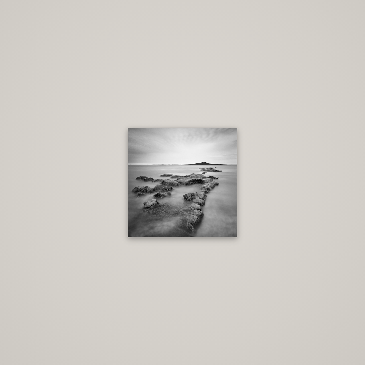 Volcanic Horizon, Auckland Harbour — No frame, 20×20 cm. New Zealand fine art wall art by Stephen Milner.