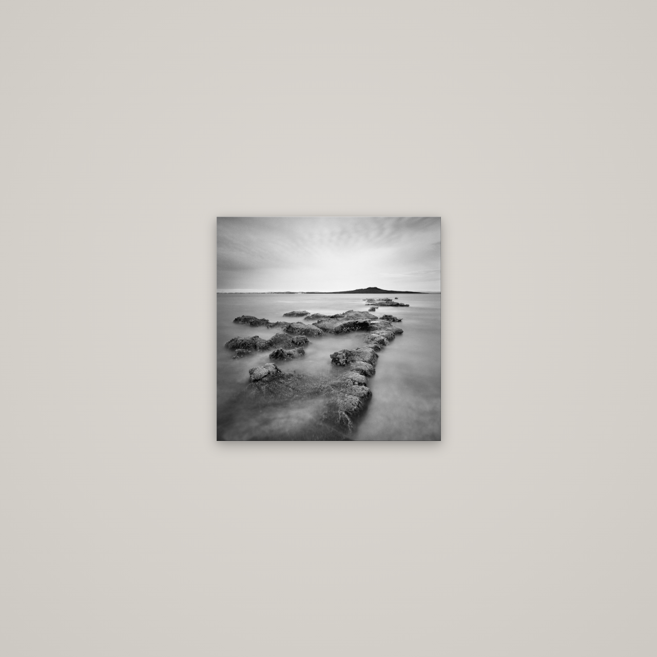 Volcanic Horizon, Auckland Harbour — No frame, 30×30 cm. New Zealand fine art wall art by Stephen Milner.