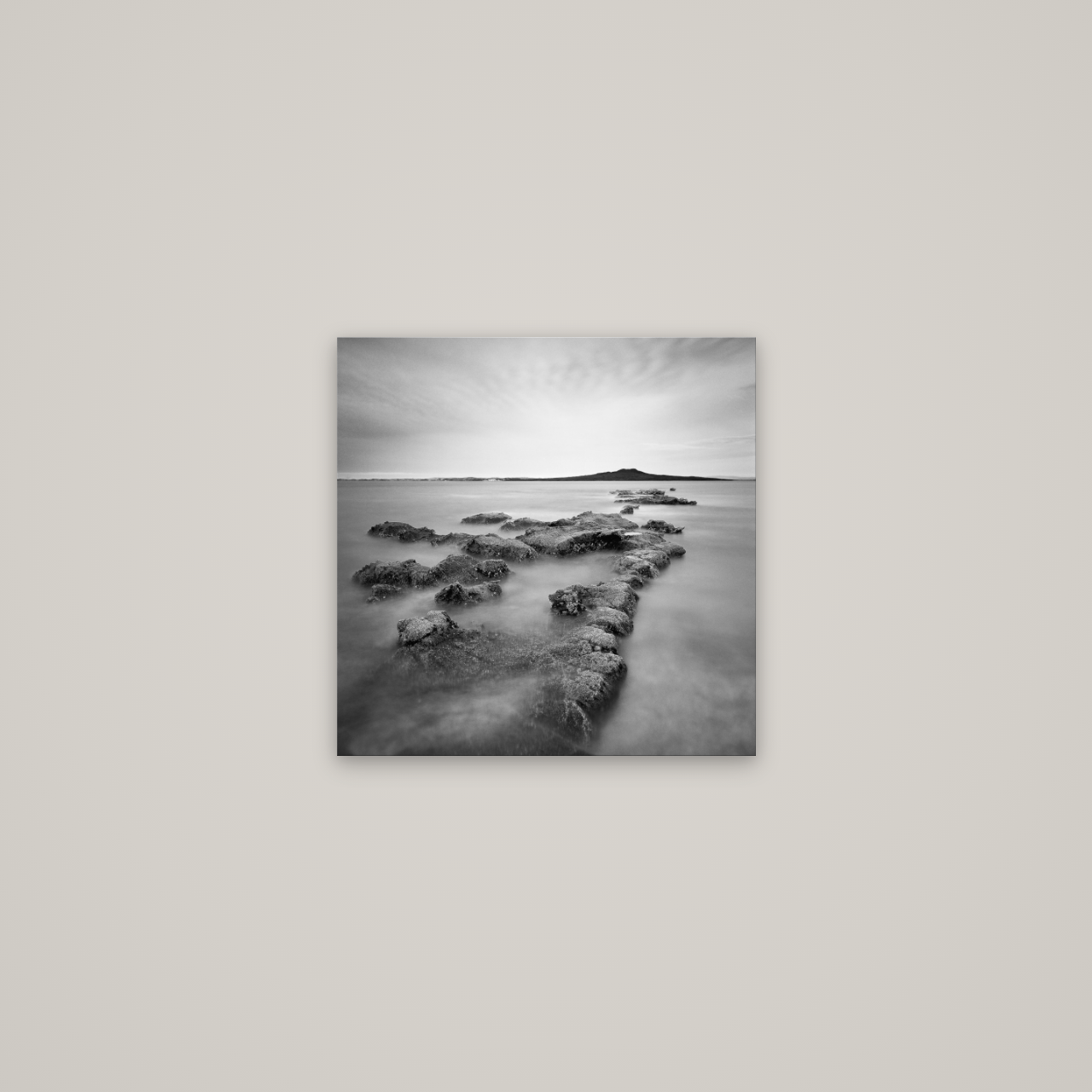Volcanic Horizon, Auckland Harbour — No frame, 40×40 cm. New Zealand fine art wall art by Stephen Milner.