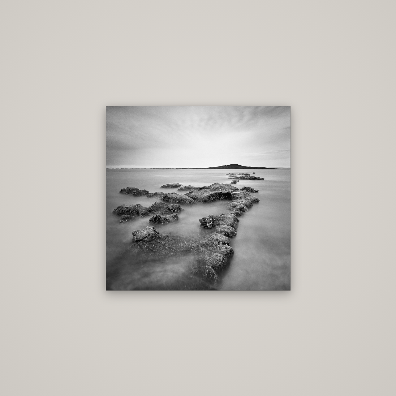 Volcanic Horizon, Auckland Harbour — No frame, 60×60 cm. New Zealand fine art wall art by Stephen Milner.