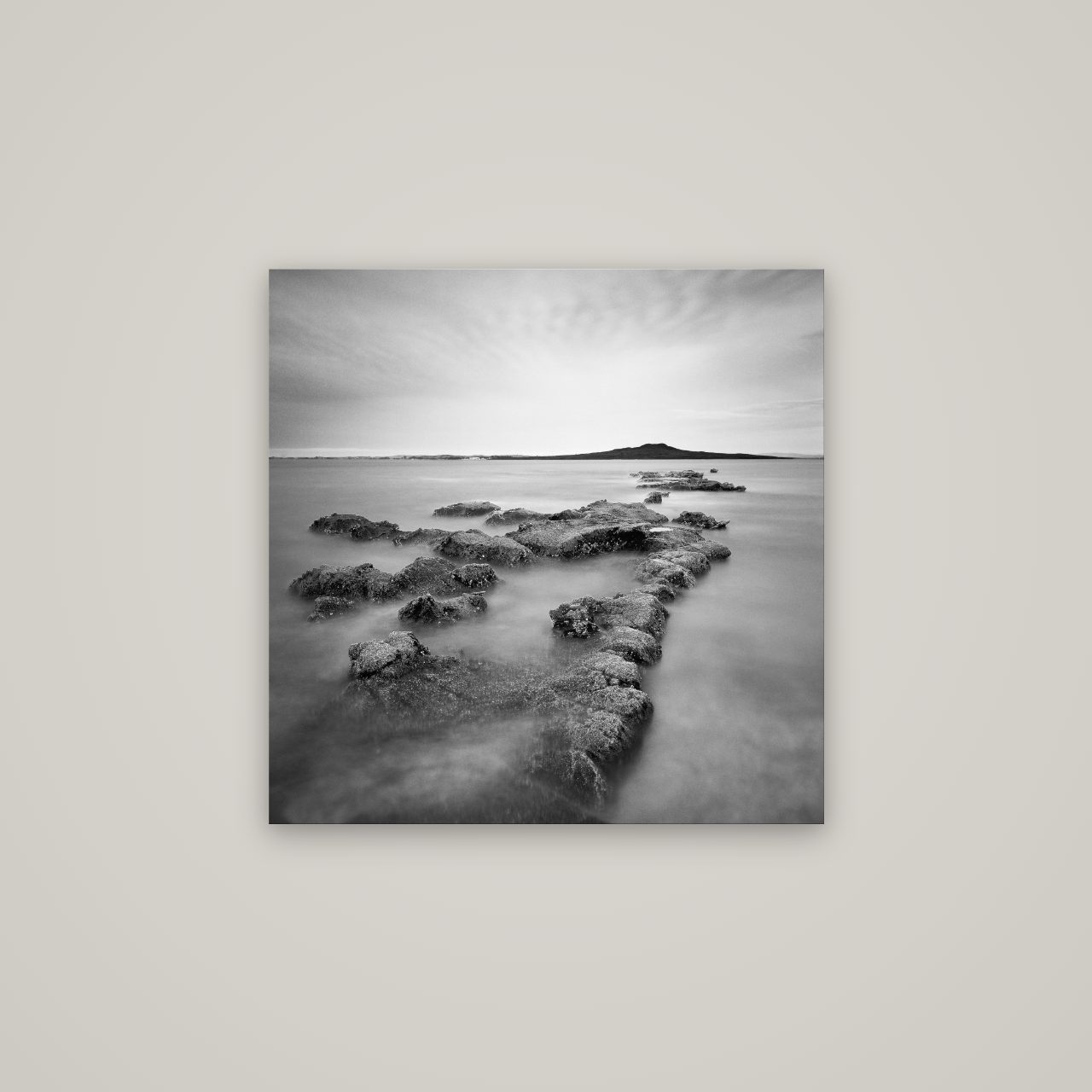 Volcanic Horizon, Auckland Harbour — No frame, 70×70 cm. New Zealand fine art wall art by Stephen Milner.